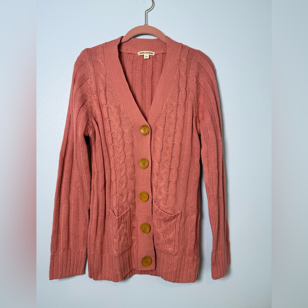 Zenana Outfitters Button-Front Cable Knit Cardigan - Rose